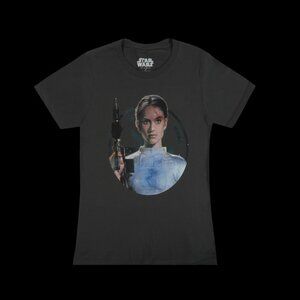 Heroes and Villians Padme with Blaster Charcoal Tee Large Star Wars Fan